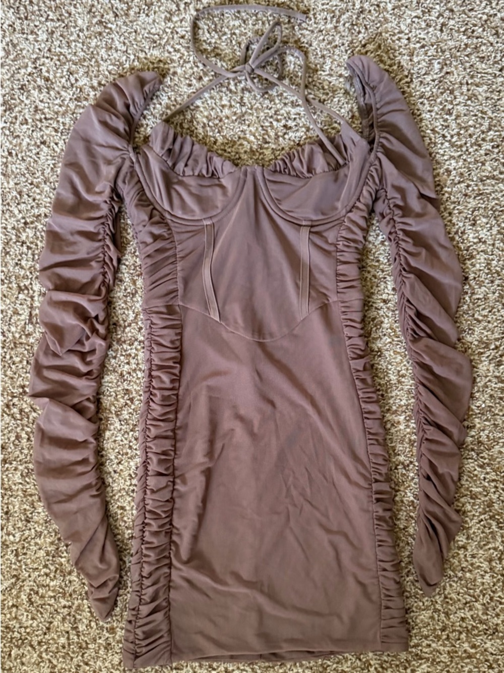 NWT White Fox Ruched Long-Sleeve Mini Dress Size XS